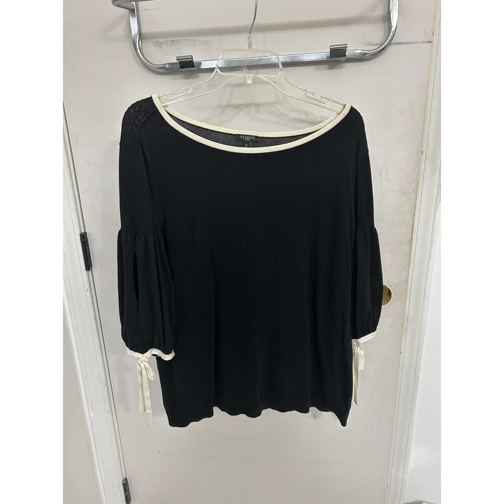 Talbots Black Blouse with Cream Lining and Ties size 1X
